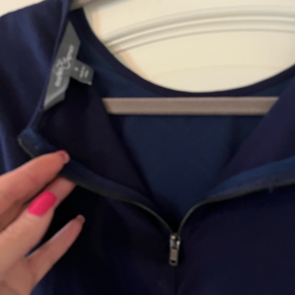 Market & Spruce Rich Navy Blouse, Sheer Short Sleeve Women’s Size Small - Picture 3 of 15